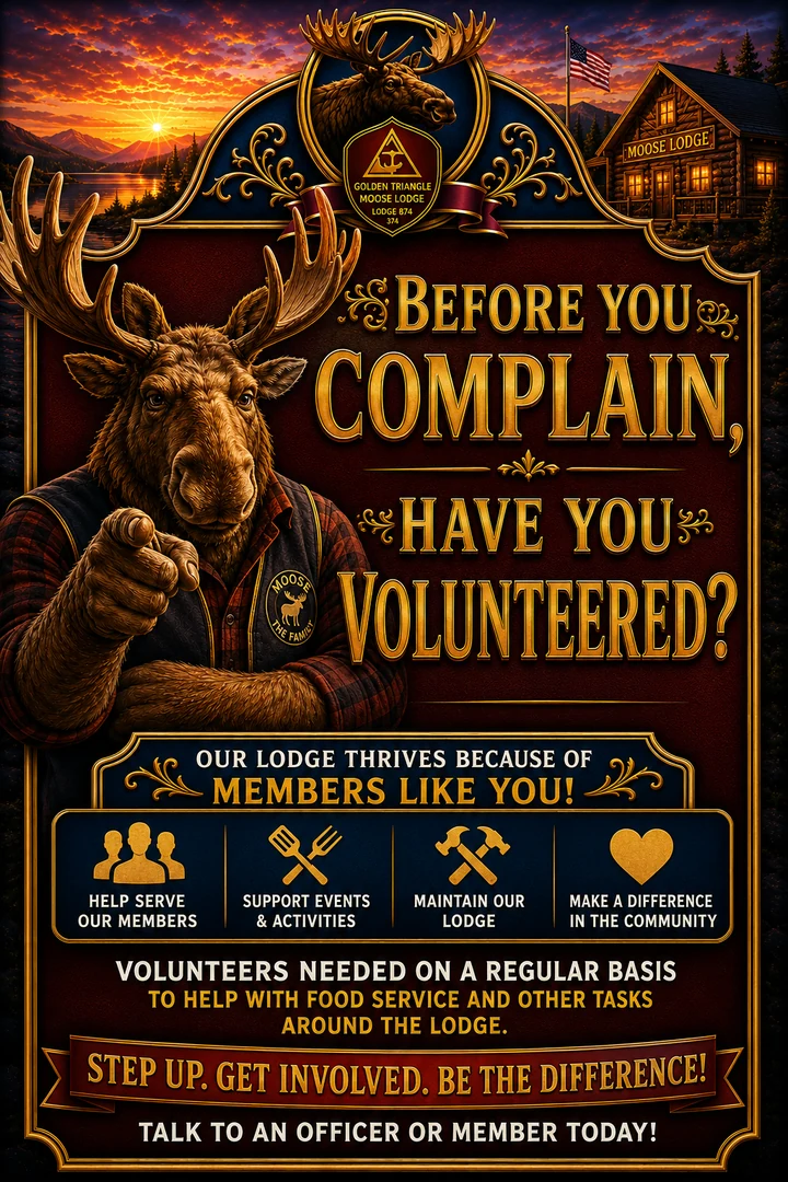 Golden Triangle Moose volunteer poster featuring a Moose mascot